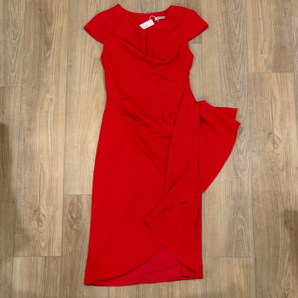 Fehaute Red Cap Sleeve Sheath Dress